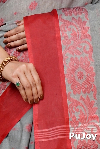 Grey Pure Cotton Heruka Tant Saree (1605)