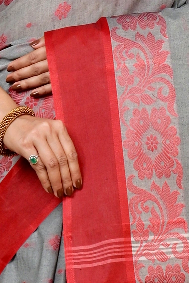 Grey Pure Cotton Heruka Tant Saree (1605)