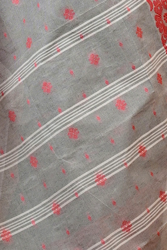 Grey Pure Cotton Heruka Tant Saree (1605)