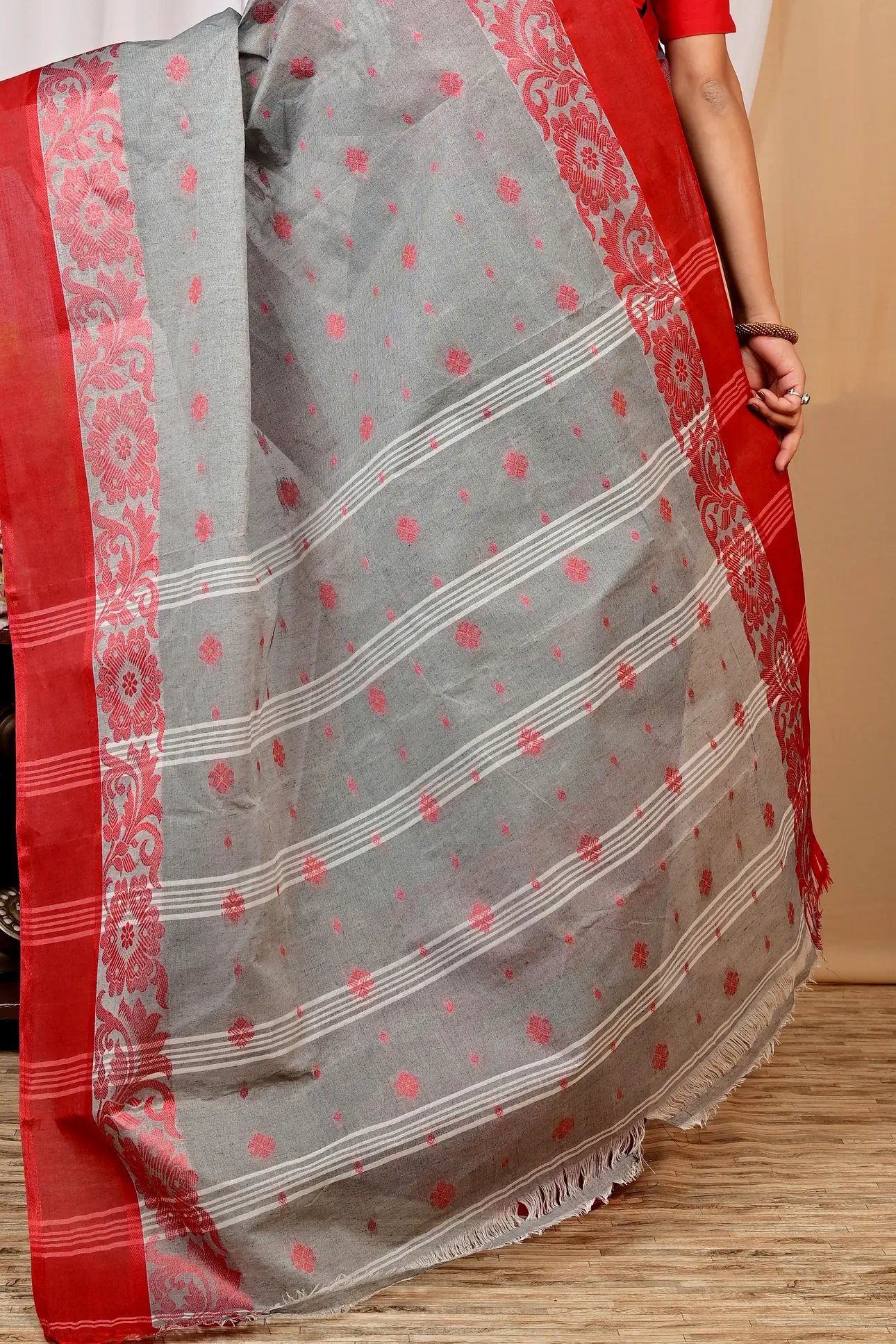 Grey Pure Cotton Heruka Tant Saree (1605)