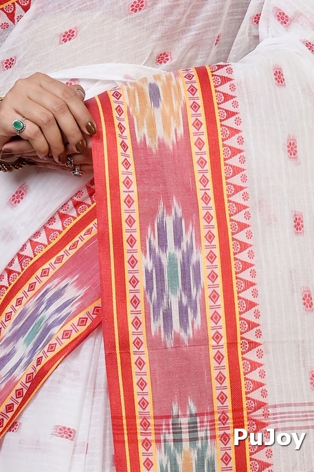 Red and White Pure Cotton Hema Tant Saree (1607)