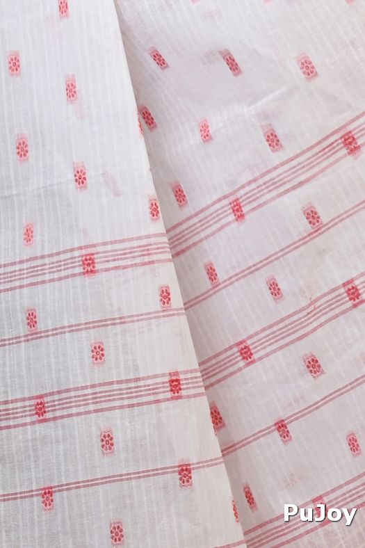 Red and White Pure Cotton Hema Tant Saree (1607)