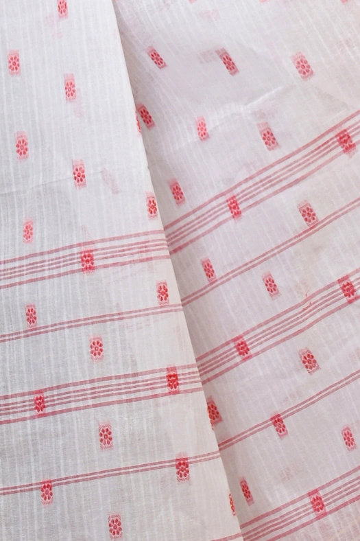 Red and White Pure Cotton Hema Tant Saree (1607)