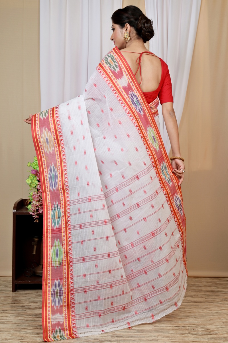 Red and White Pure Cotton Hema Tant Saree (1607)
