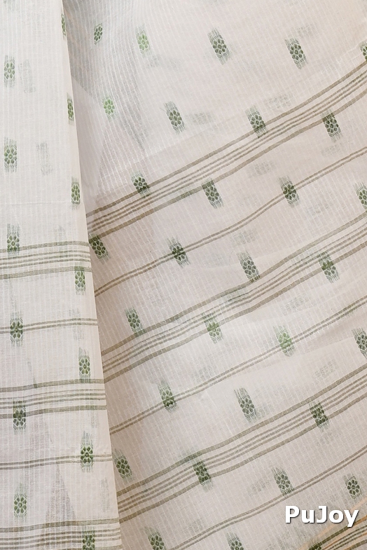 Green and White Pure Cotton Hema Tant Saree (1608)