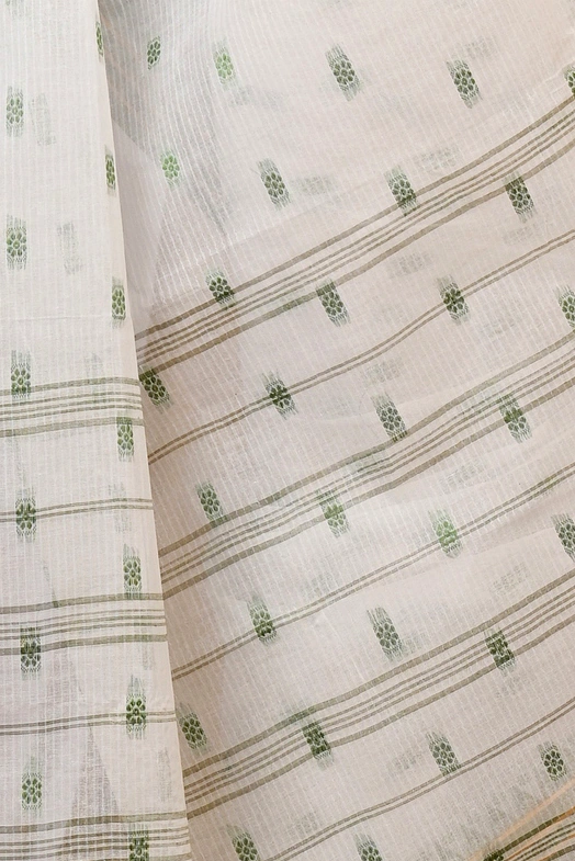 Green and White Pure Cotton Hema Tant Saree (1608)