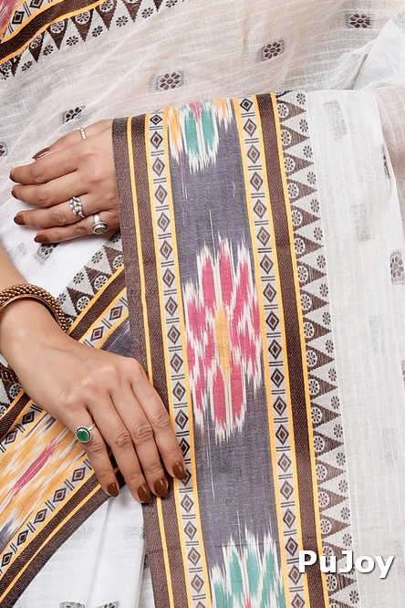 Brown and White Pure Cotton Hema Tant Saree (1609)