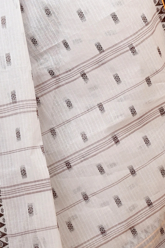 Brown and White Pure Cotton Hema Tant Saree (1609)