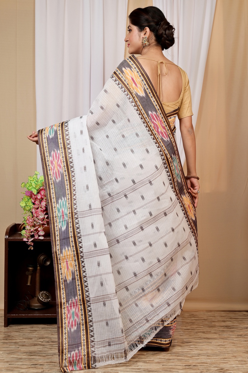 Brown and White Pure Cotton Hema Tant Saree (1609)