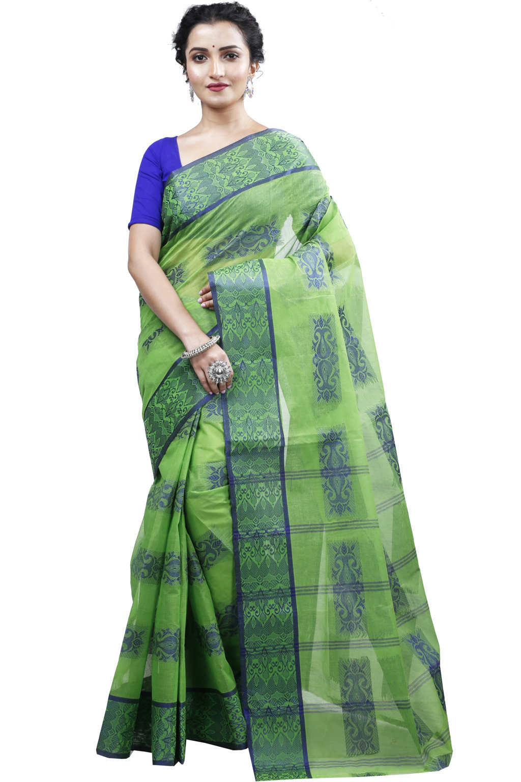Green Pure Cotton Strip Suparna Tant Saree (161)