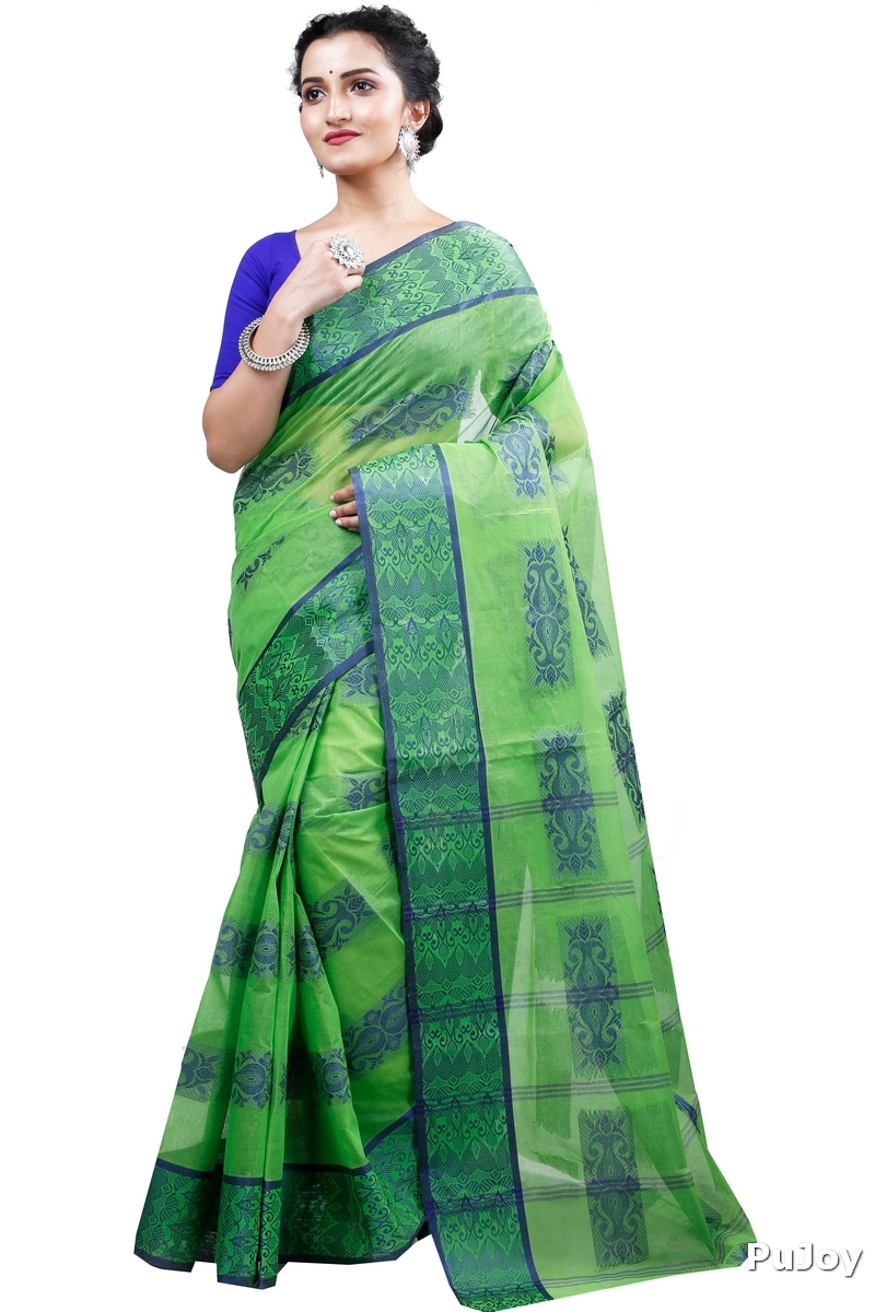 Green Pure Cotton Strip Suparna Tant Saree (161)