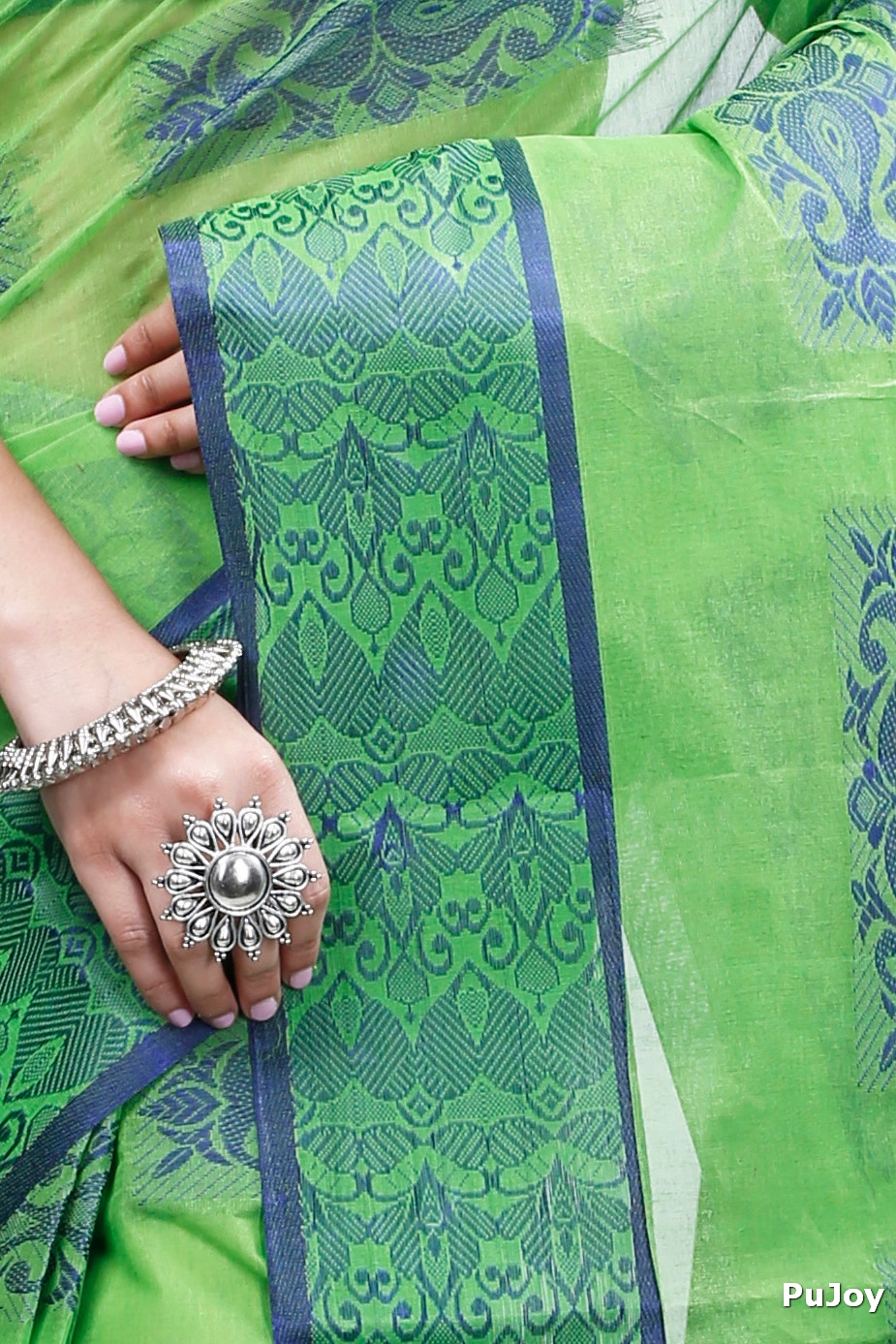 Green Pure Cotton Strip Suparna Tant Saree (161)