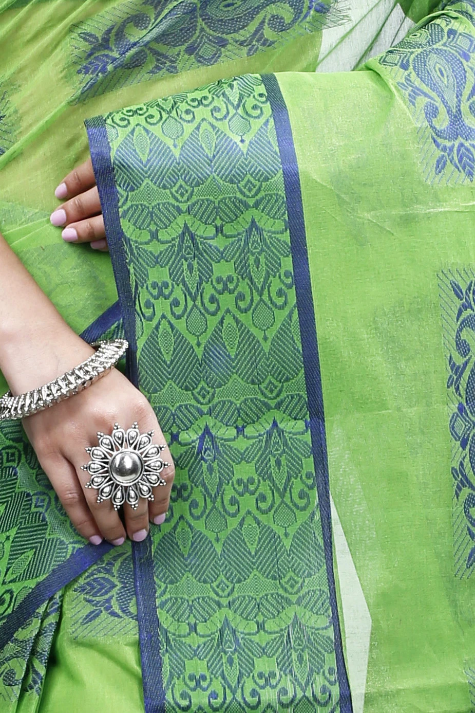 Green Pure Cotton Strip Suparna Tant Saree (161)