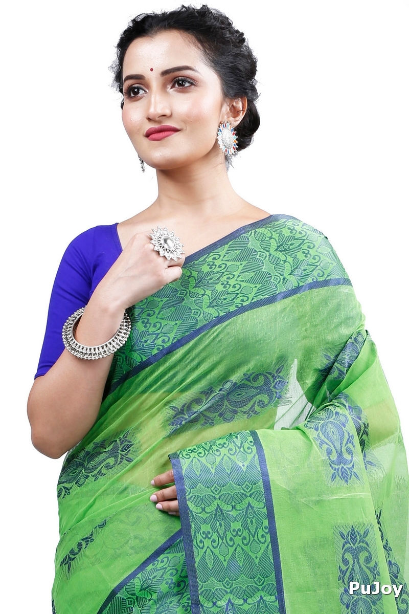 Green Pure Cotton Strip Suparna Tant Saree (161)