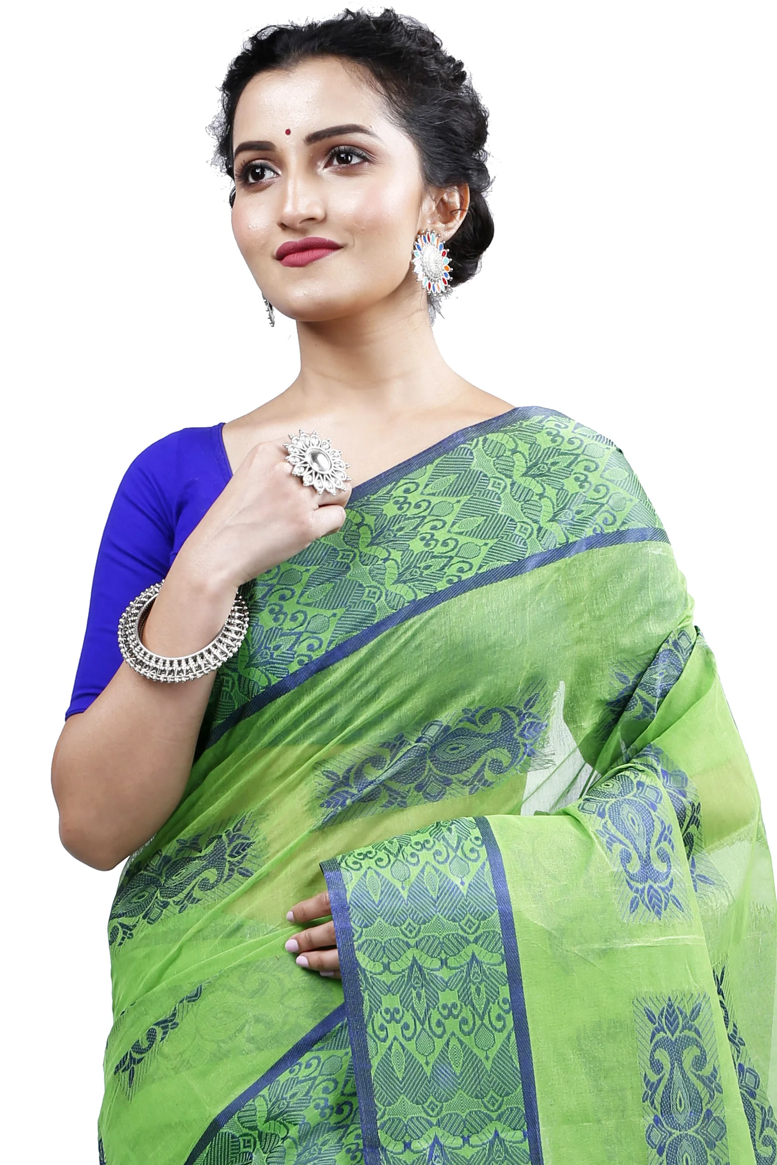 Green Pure Cotton Strip Suparna Tant Saree (161)
