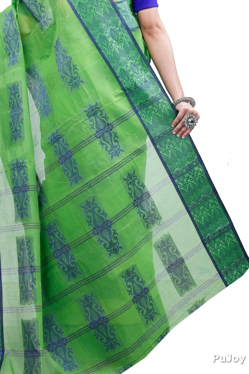 Green Pure Cotton Strip Suparna Tant Saree (161)