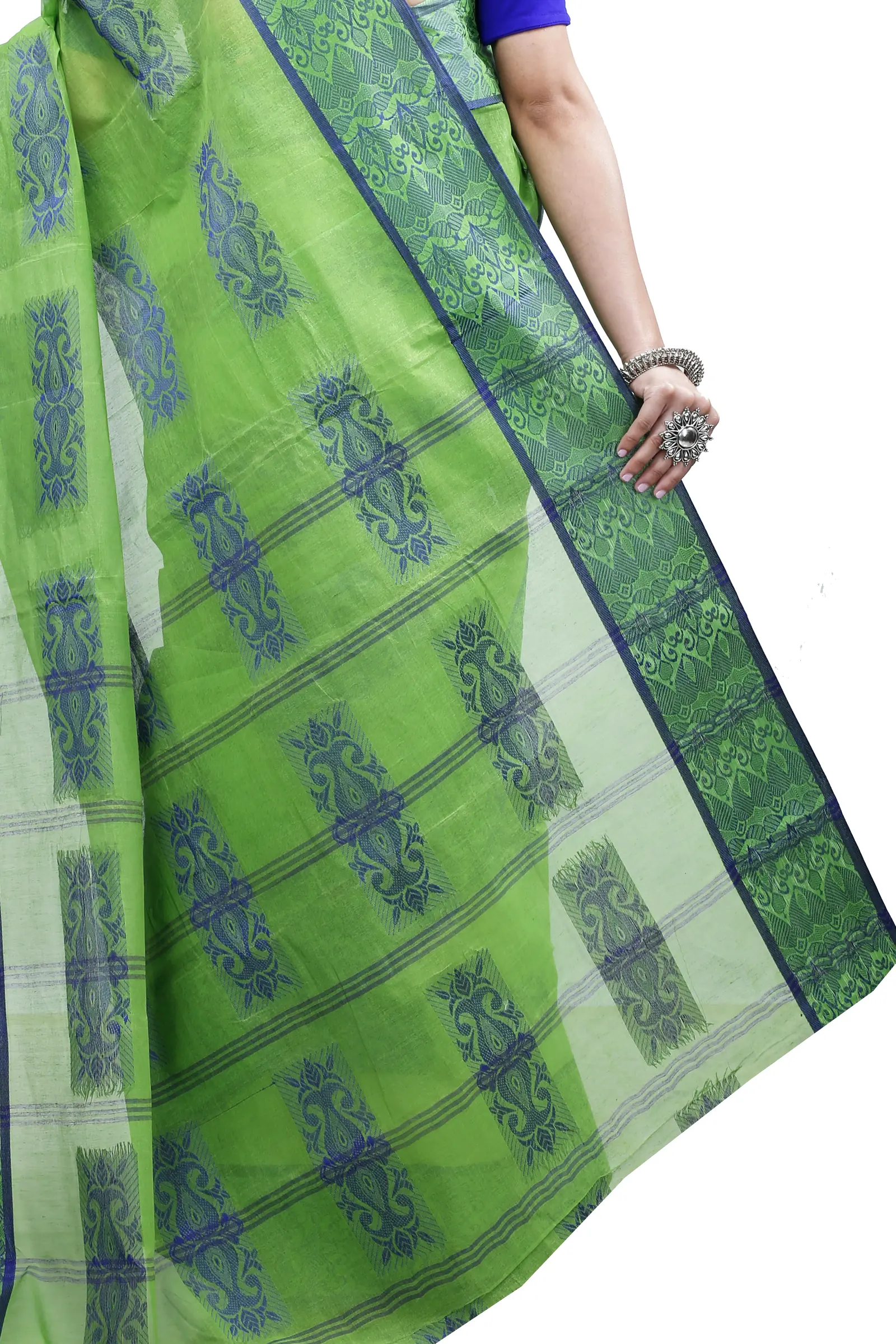 Green Pure Cotton Strip Suparna Tant Saree (161)