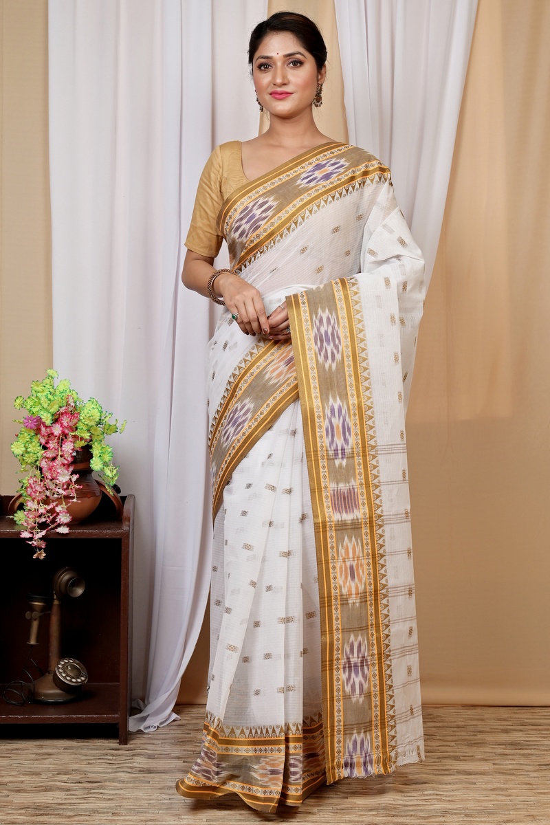 Yellow and White Pure Cotton Hema Tant Saree (1610)