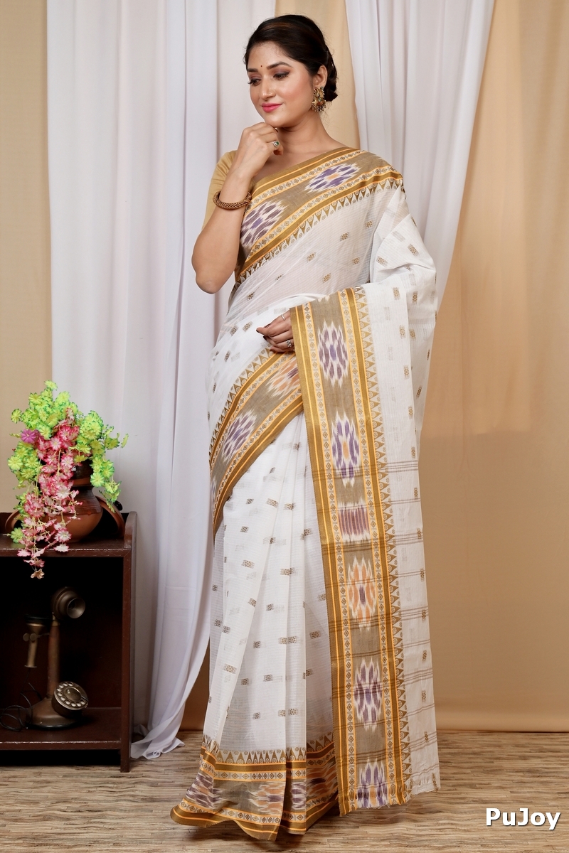 Yellow and White Pure Cotton Hema Tant Saree (1610)