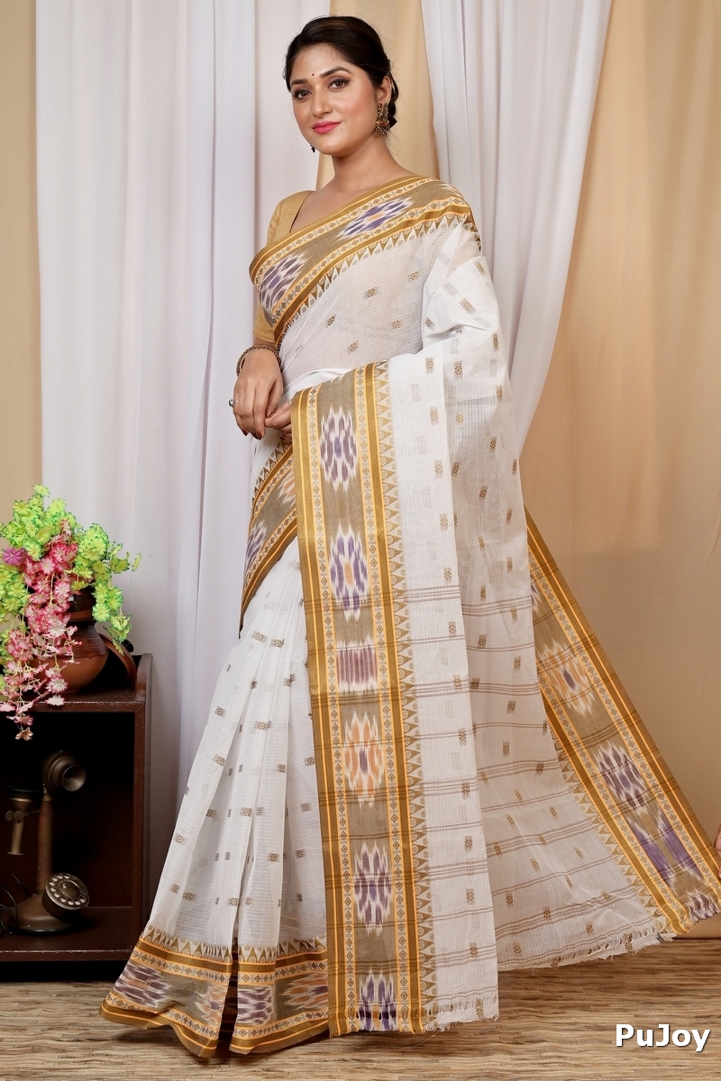 Yellow and White Pure Cotton Hema Tant Saree (1610)