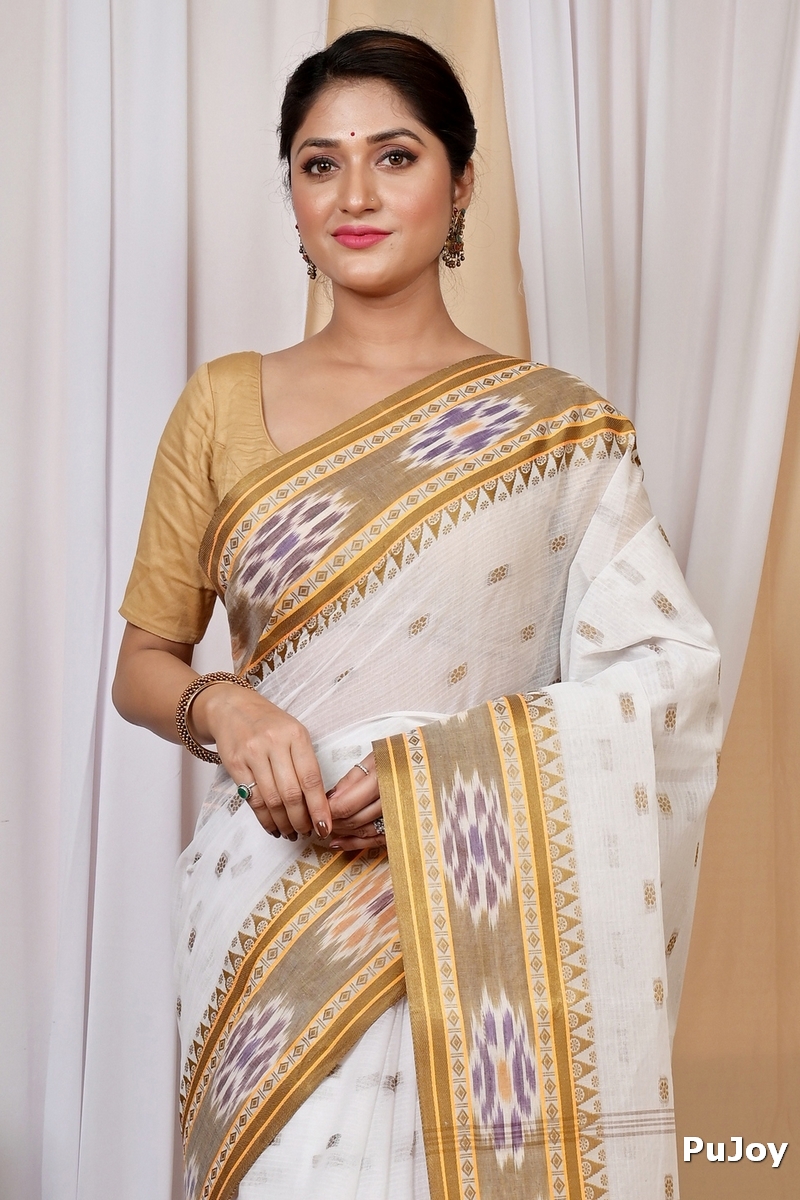 Yellow and White Pure Cotton Hema Tant Saree (1610)