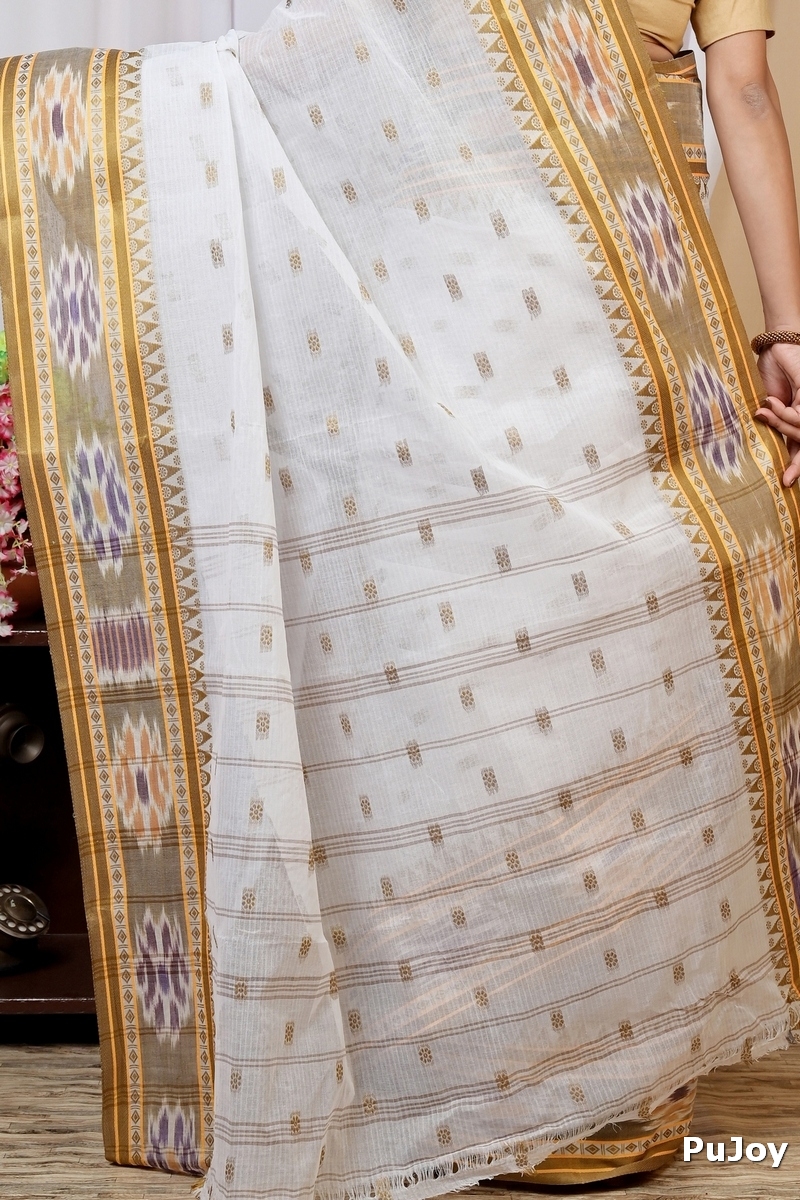 Yellow and White Pure Cotton Hema Tant Saree (1610)