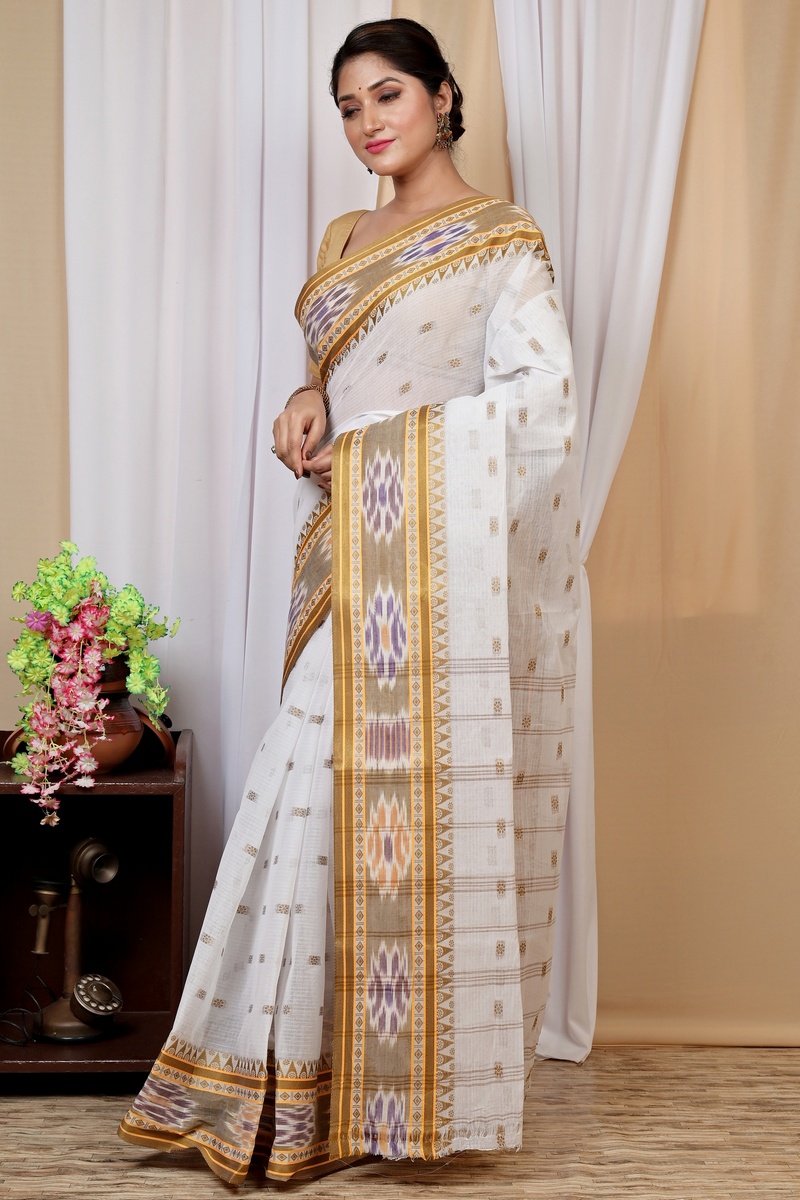 Yellow and White Pure Cotton Hema Tant Saree (1610)