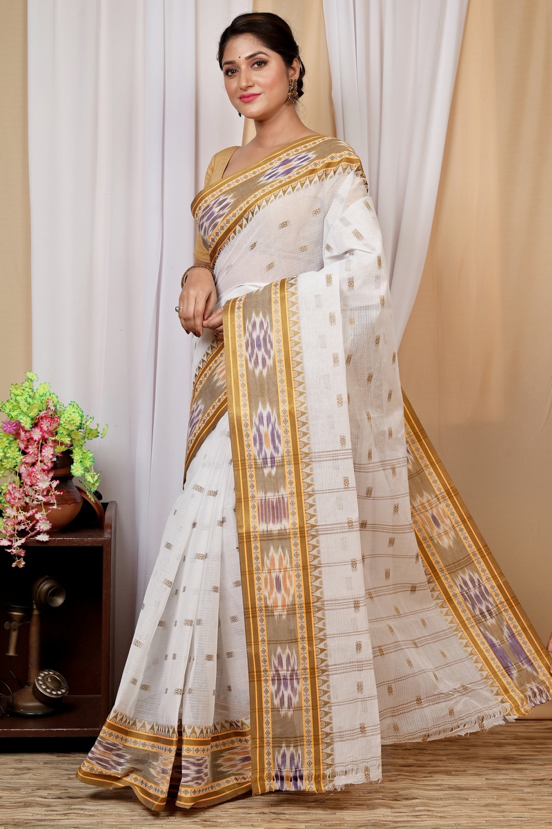 Yellow and White Pure Cotton Hema Tant Saree (1610)