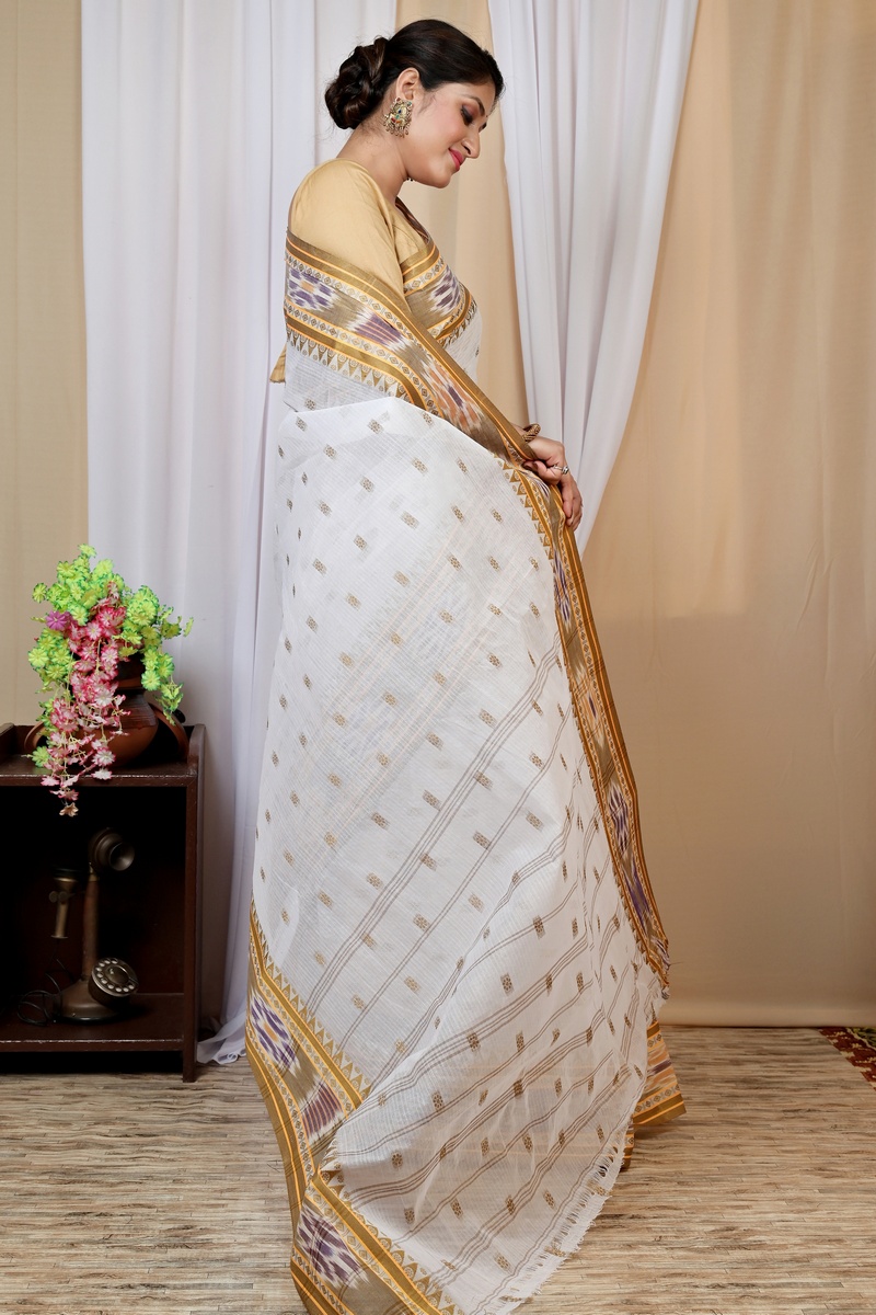 Yellow and White Pure Cotton Hema Tant Saree (1610)
