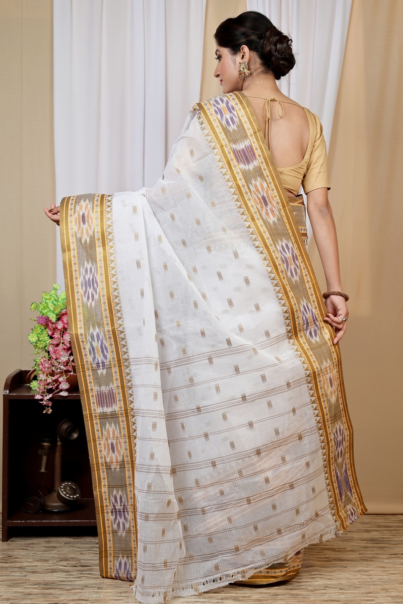Yellow and White Pure Cotton Hema Tant Saree (1610)