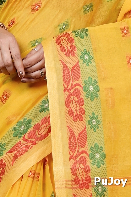 Yellow Pure Cotton Helok Tant Saree (1611)