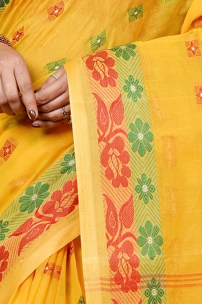 Yellow Pure Cotton Helok Tant Saree (1611)