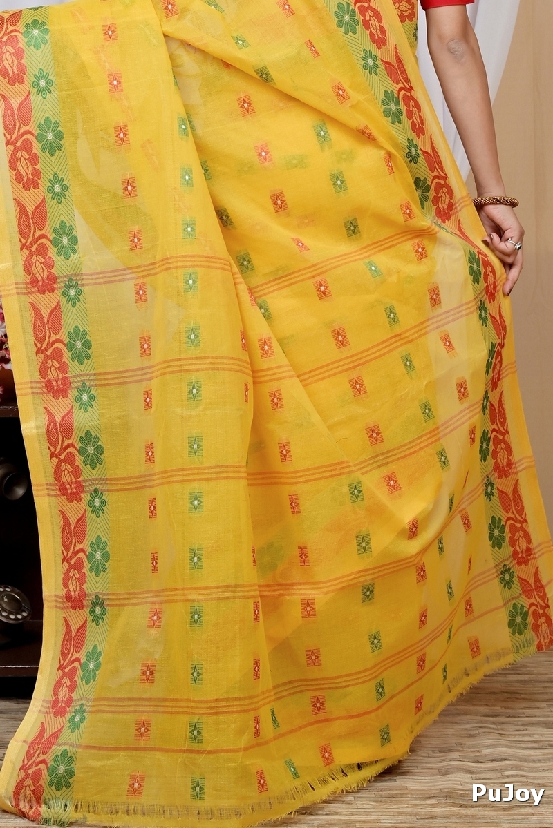 Yellow Pure Cotton Helok Tant Saree (1611)