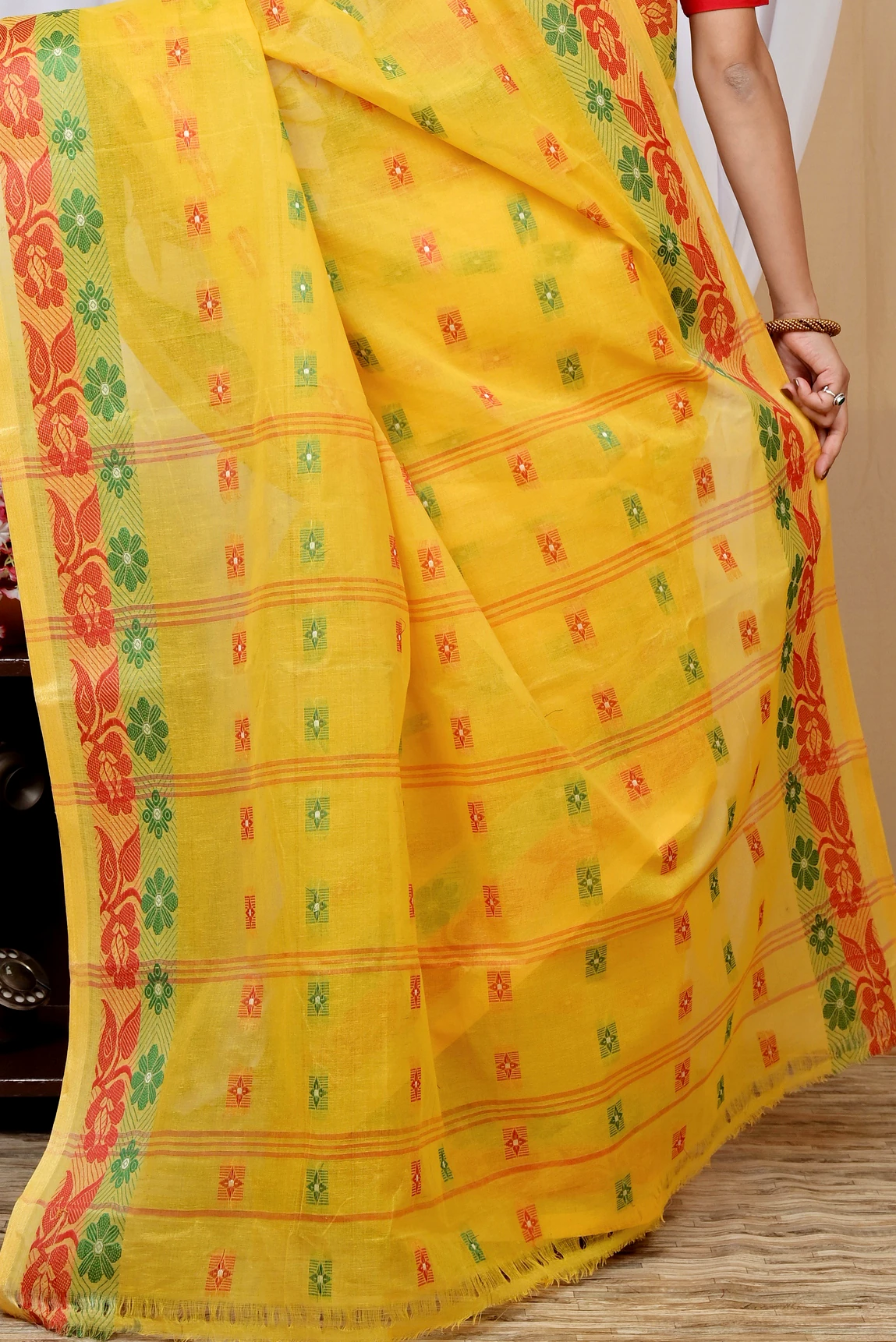 Yellow Pure Cotton Helok Tant Saree (1611)