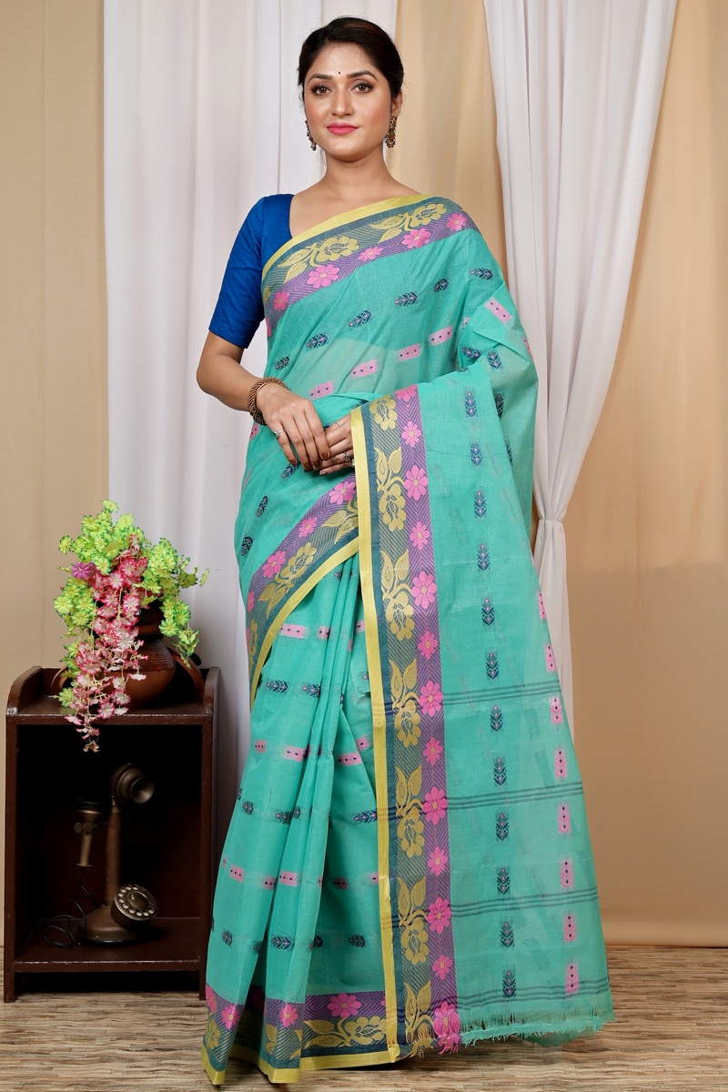 Green Pure Cotton Helok Tant Saree (1612)