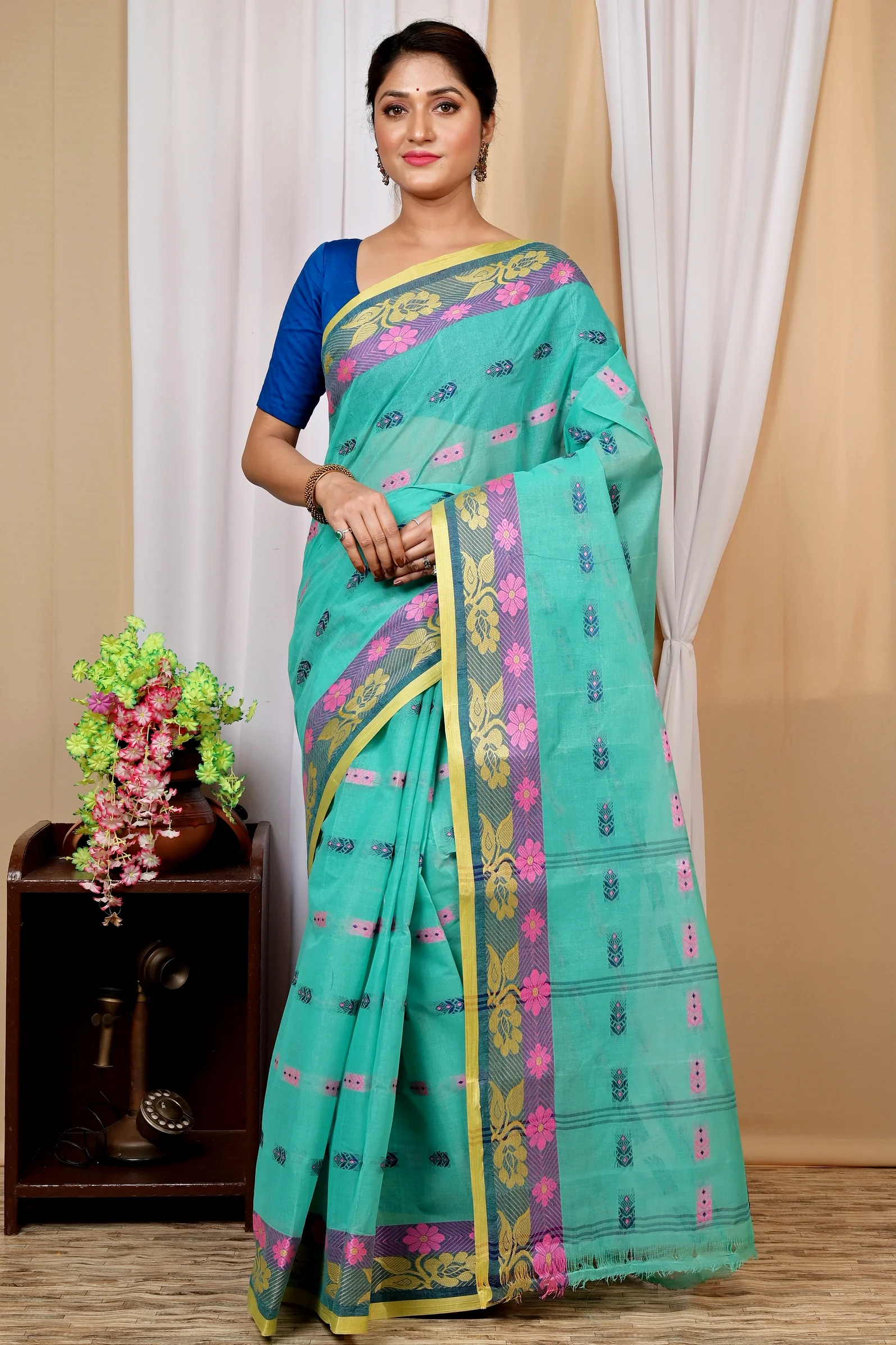 Green Pure Cotton Helok Tant Saree (1612)