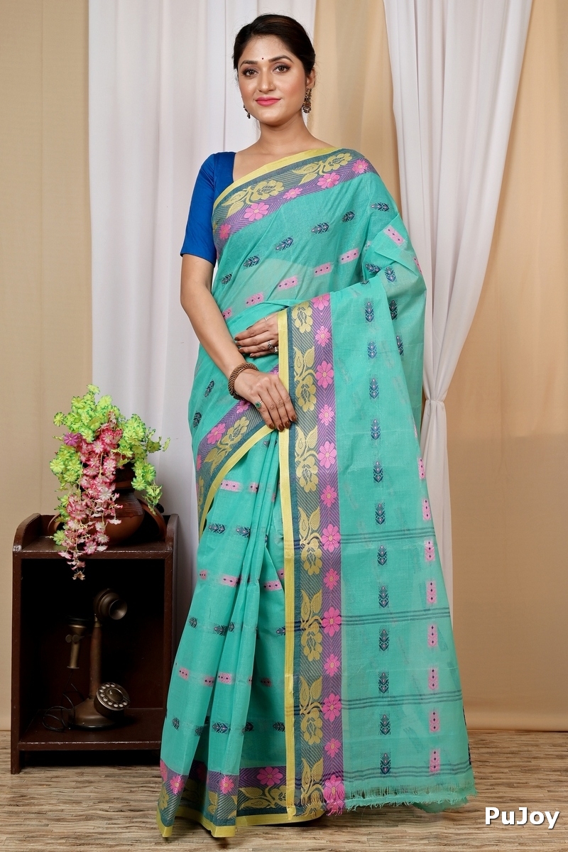 Green Pure Cotton Helok Tant Saree (1612)