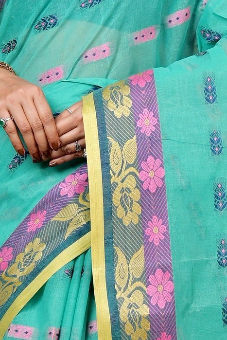 Green Pure Cotton Helok Tant Saree (1612)