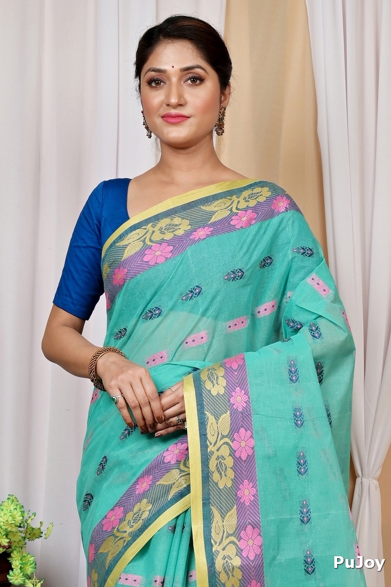 Green Pure Cotton Helok Tant Saree (1612)