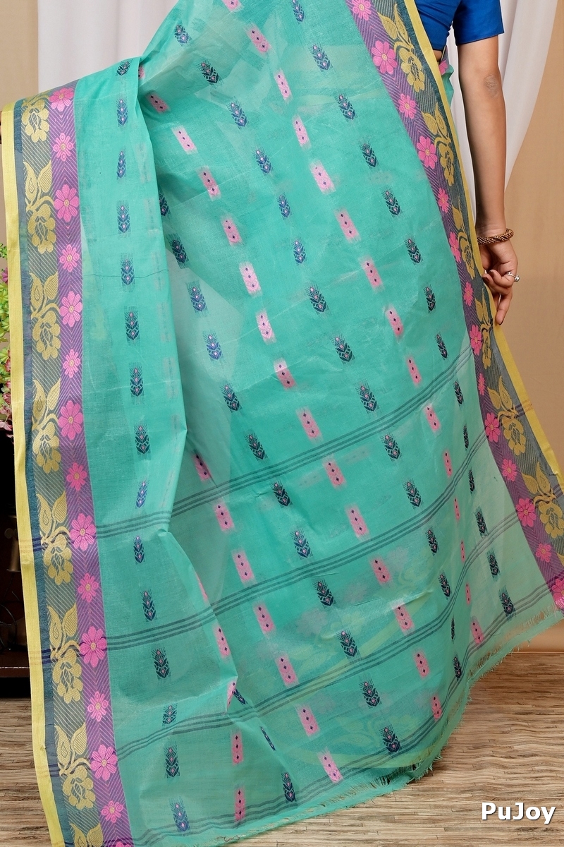 Green Pure Cotton Helok Tant Saree (1612)