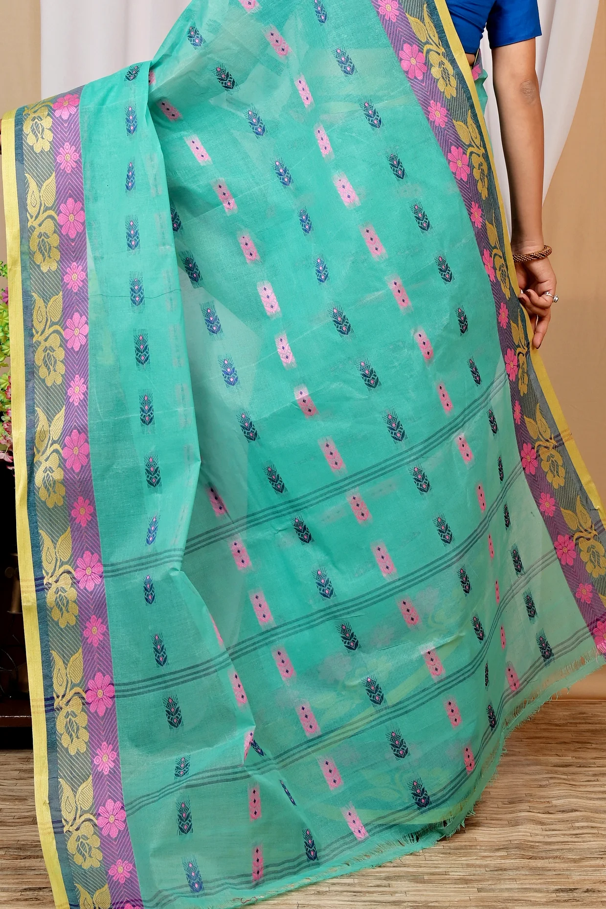 Green Pure Cotton Helok Tant Saree (1612)
