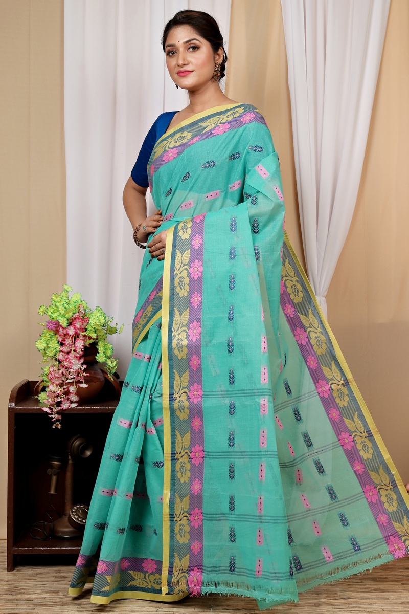 Green Pure Cotton Helok Tant Saree (1612)