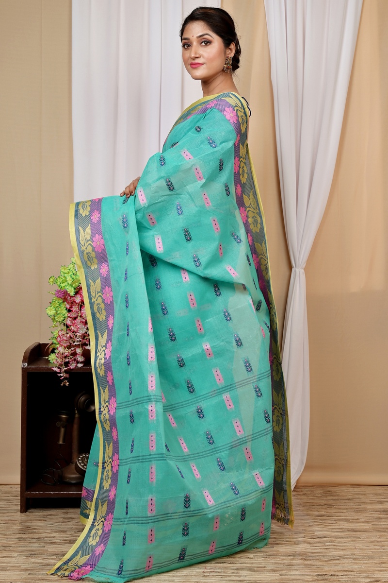Green Pure Cotton Helok Tant Saree (1612)