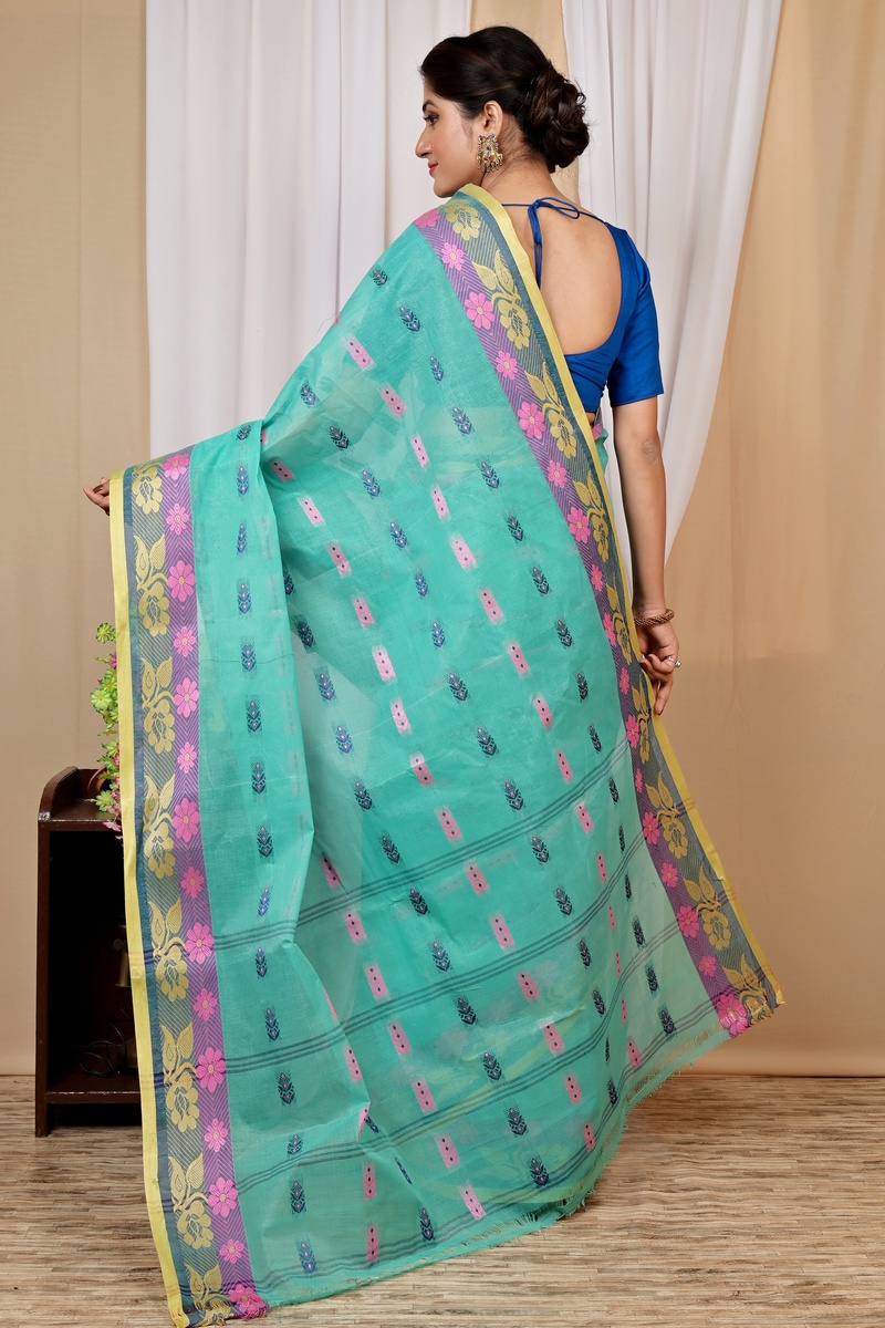 Green Pure Cotton Helok Tant Saree (1612)