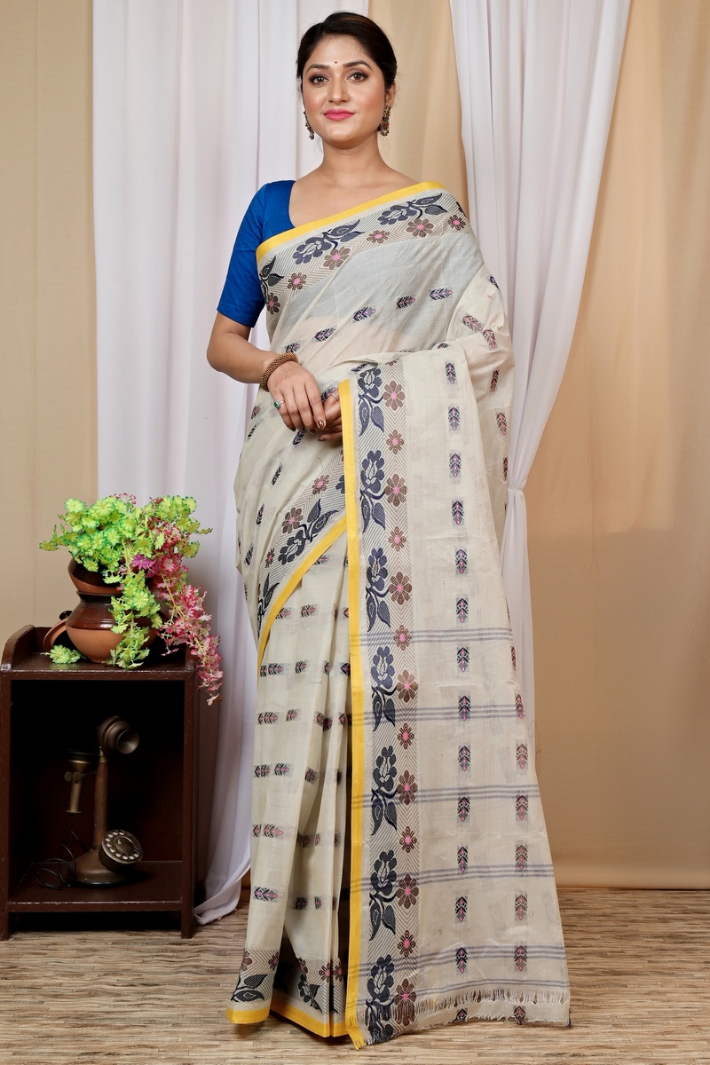 Off-White Pure Cotton Helok Tant Saree (1613)