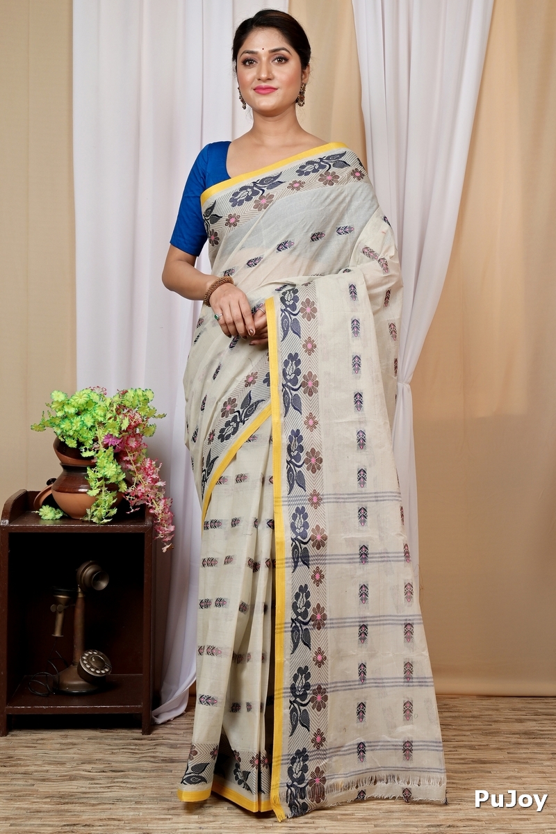 Off-White Pure Cotton Helok Tant Saree (1613)