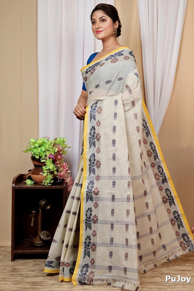 Off-White Pure Cotton Helok Tant Saree (1613)
