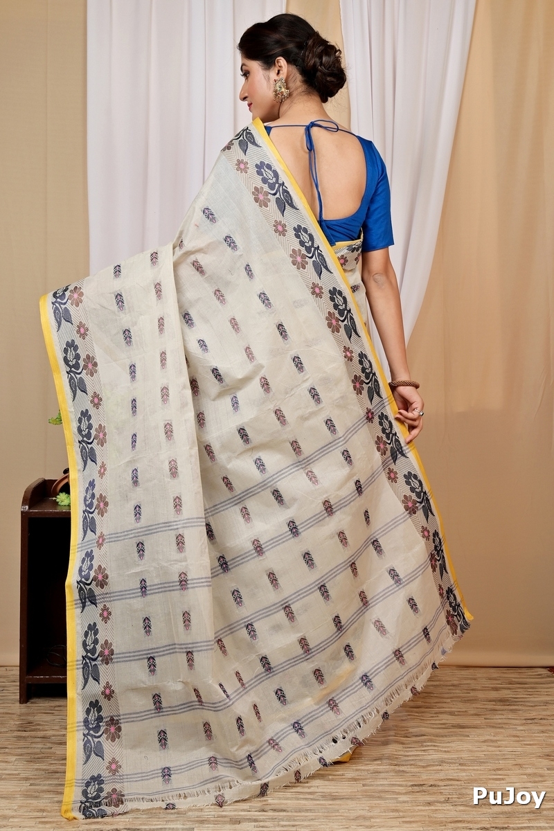 Off-White Pure Cotton Helok Tant Saree (1613)