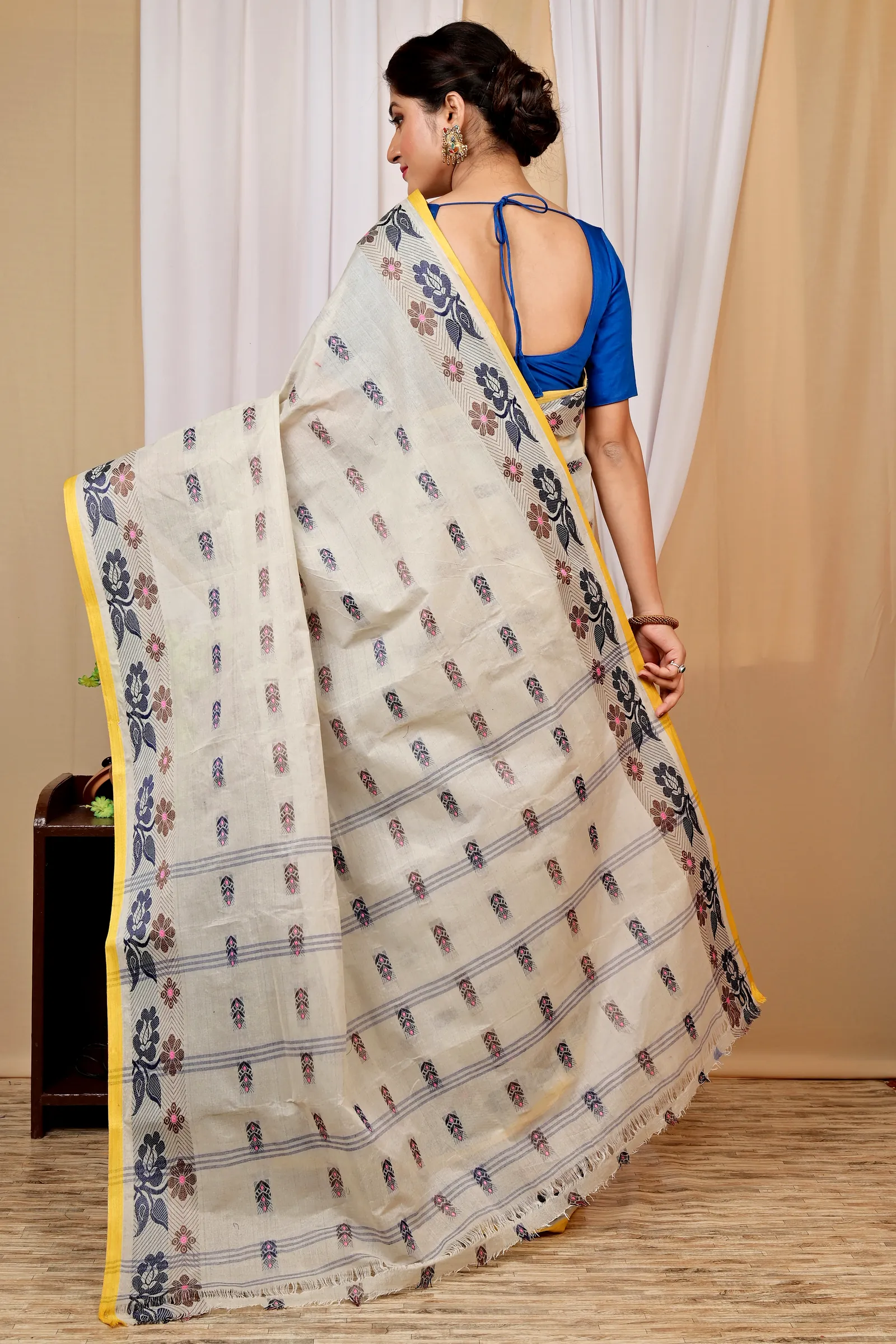 Off-White Pure Cotton Helok Tant Saree (1613)