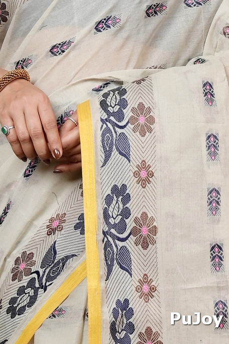 Off-White Pure Cotton Helok Tant Saree (1613)